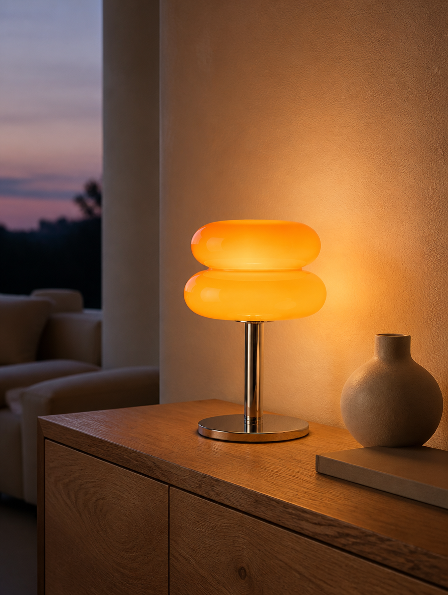 Lucia lamp glowing at dusk